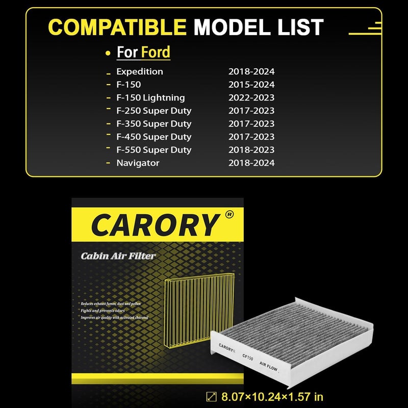 CARORY Cabin Air Filter w/Activated Carbon for Ford F-150 2015-2024  Expedition 2018-2024  F-150 Lightning 2022-2023  Super Duty F-250/F-350/F-450/F-550 2017-2023  Lincoln Navigator 2018-2024 - Image 2